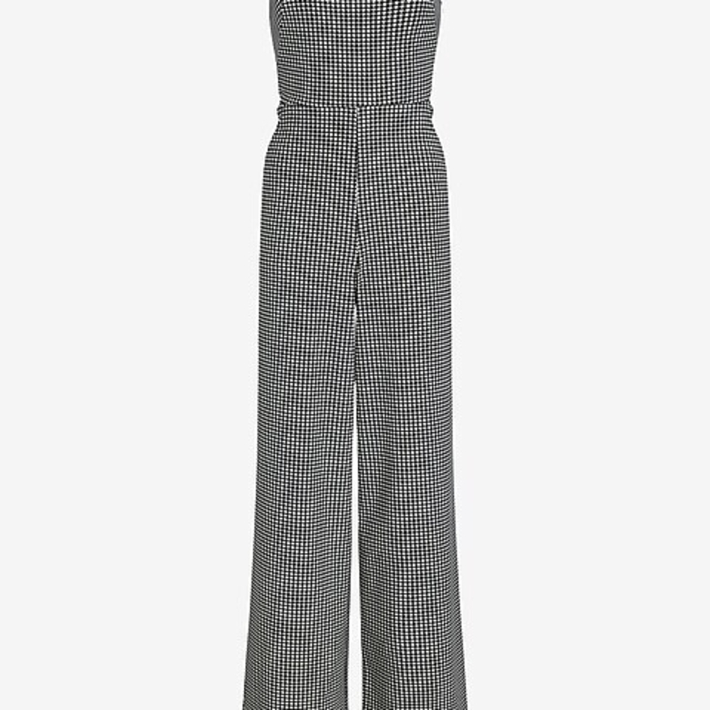 Houndstooth Strapless Wide Leg Jumpsuit